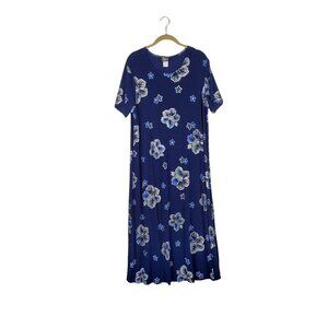 Royal Creations Hawaiian Slinky Knit Midi Dress Navy Blue Short Sleeve Women 2X